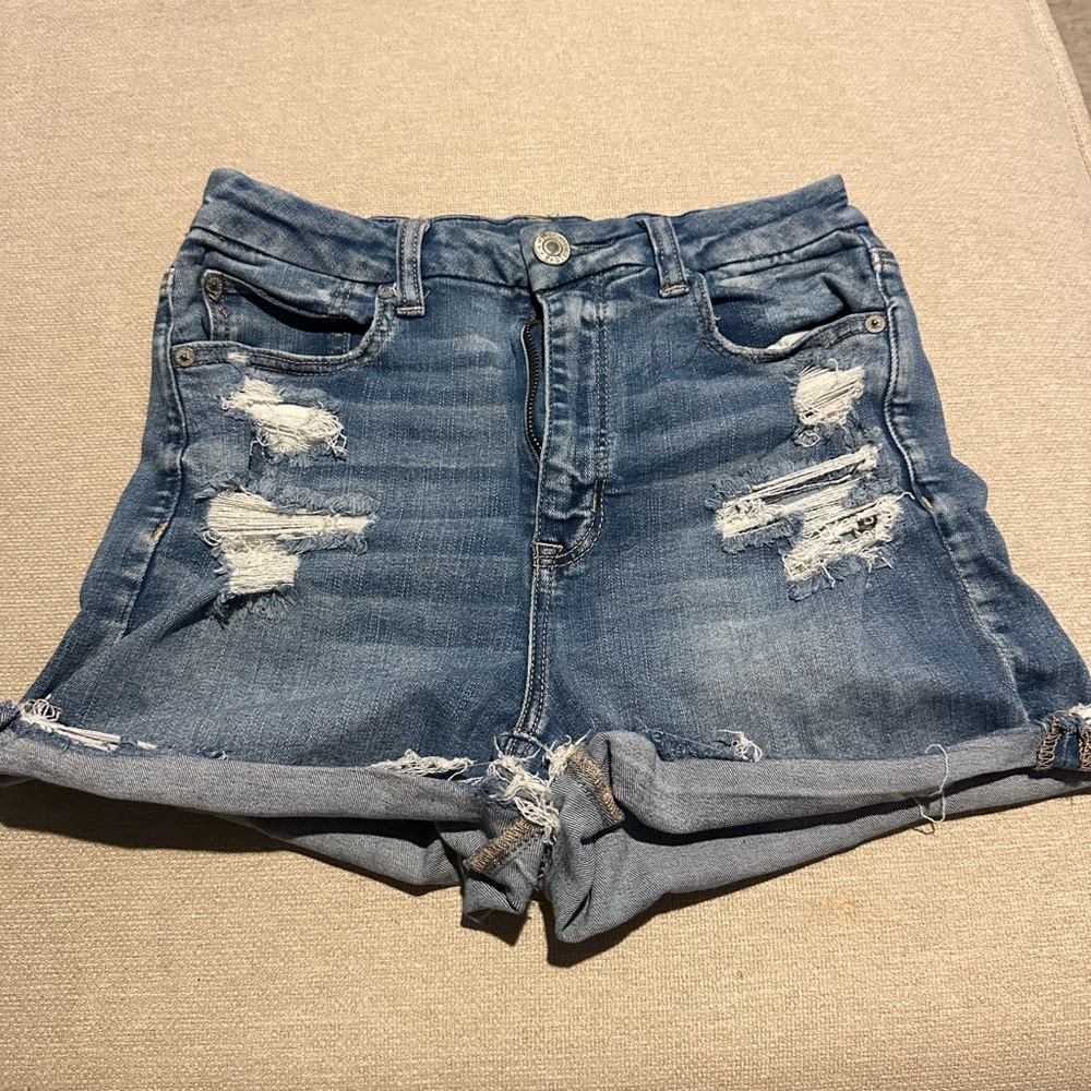 American Eagle Outfitters Blue Distressed Jean Shorts